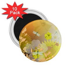 Beautiful Yellow Flowers With Dragonflies 2 25  Magnets (10 Pack) 