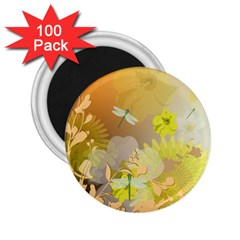 Beautiful Yellow Flowers With Dragonflies 2 25  Magnets (100 Pack) 