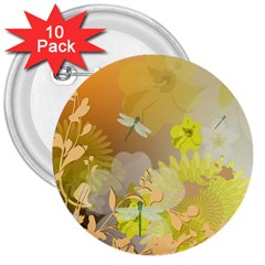 Beautiful Yellow Flowers With Dragonflies 3  Buttons (10 Pack) 