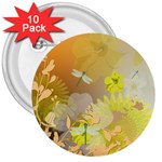 Beautiful Yellow Flowers With Dragonflies 3  Buttons (10 pack)  Front