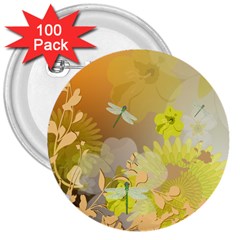 Beautiful Yellow Flowers With Dragonflies 3  Buttons (100 Pack) 