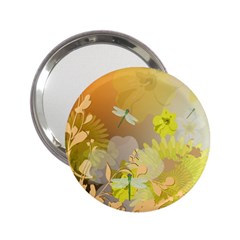 Beautiful Yellow Flowers With Dragonflies 2 25  Handbag Mirrors