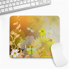 Beautiful Yellow Flowers With Dragonflies Large Mousepads