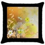 Beautiful Yellow Flowers With Dragonflies Throw Pillow Cases (Black) Front