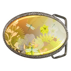 Beautiful Yellow Flowers With Dragonflies Belt Buckles