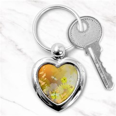 Beautiful Yellow Flowers With Dragonflies Key Chains (heart) 