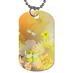 Beautiful Yellow Flowers With Dragonflies Dog Tag (one Side)