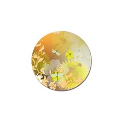 Beautiful Yellow Flowers With Dragonflies Golf Ball Marker