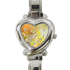 Beautiful Yellow Flowers With Dragonflies Heart Italian Charm Watch