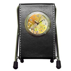 Beautiful Yellow Flowers With Dragonflies Pen Holder Desk Clocks