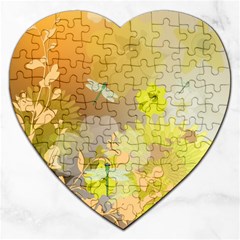 Beautiful Yellow Flowers With Dragonflies Jigsaw Puzzle (heart)