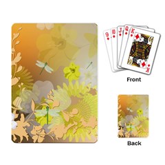 Beautiful Yellow Flowers With Dragonflies Playing Card by FantasyWorld7