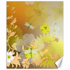 Beautiful Yellow Flowers With Dragonflies Canvas 8  X 10 