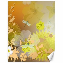 Beautiful Yellow Flowers With Dragonflies Canvas 12  X 16  