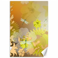 Beautiful Yellow Flowers With Dragonflies Canvas 12  X 18  