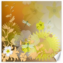 Beautiful Yellow Flowers With Dragonflies Canvas 16  X 16  