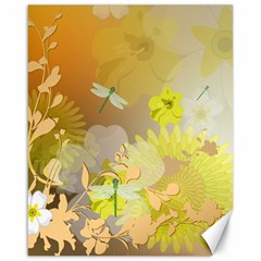 Beautiful Yellow Flowers With Dragonflies Canvas 16  X 20  