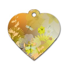 Beautiful Yellow Flowers With Dragonflies Dog Tag Heart (two Sides)