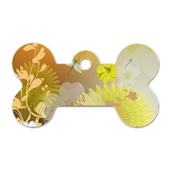 Beautiful Yellow Flowers With Dragonflies Dog Tag Bone (one Side)