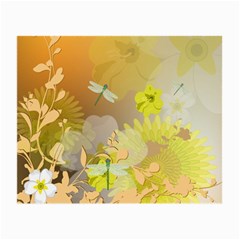 Beautiful Yellow Flowers With Dragonflies Small Glasses Cloth (2-side)