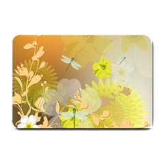 Beautiful Yellow Flowers With Dragonflies Small Doormat 