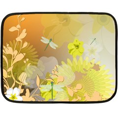 Beautiful Yellow Flowers With Dragonflies Double Sided Fleece Blanket (mini) 