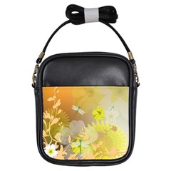 Beautiful Yellow Flowers With Dragonflies Girls Sling Bags