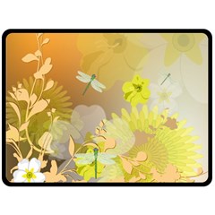 Beautiful Yellow Flowers With Dragonflies Fleece Blanket (large)  by FantasyWorld7