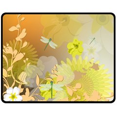 Beautiful Yellow Flowers With Dragonflies Fleece Blanket (medium) 