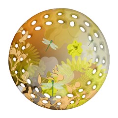 Beautiful Yellow Flowers With Dragonflies Ornament (round Filigree) 