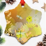 Beautiful Yellow Flowers With Dragonflies Ornament (Snowflake)  Front