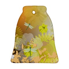 Beautiful Yellow Flowers With Dragonflies Bell Ornament (2 Sides)