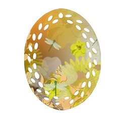 Beautiful Yellow Flowers With Dragonflies Ornament (oval Filigree)  by FantasyWorld7