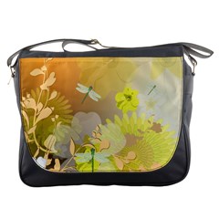 Beautiful Yellow Flowers With Dragonflies Messenger Bags