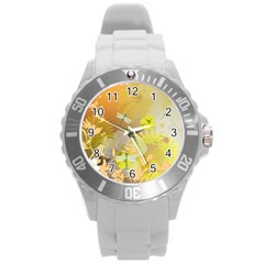 Beautiful Yellow Flowers With Dragonflies Round Plastic Sport Watch (l)