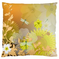 Beautiful Yellow Flowers With Dragonflies Large Cushion Cases (one Side) 