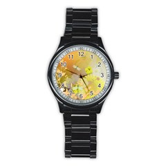 Beautiful Yellow Flowers With Dragonflies Stainless Steel Round Watches