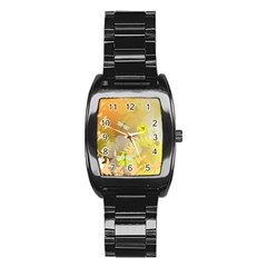 Beautiful Yellow Flowers With Dragonflies Stainless Steel Barrel Watch