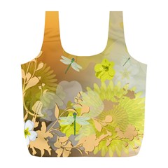 Beautiful Yellow Flowers With Dragonflies Full Print Recycle Bags (l) 