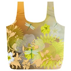 Beautiful Yellow Flowers With Dragonflies Full Print Recycle Bags (l) 