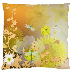 Beautiful Yellow Flowers With Dragonflies Large Flano Cushion Cases (one Side)  by FantasyWorld7