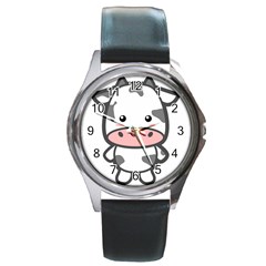 Kawaii Cow Round Metal Watches