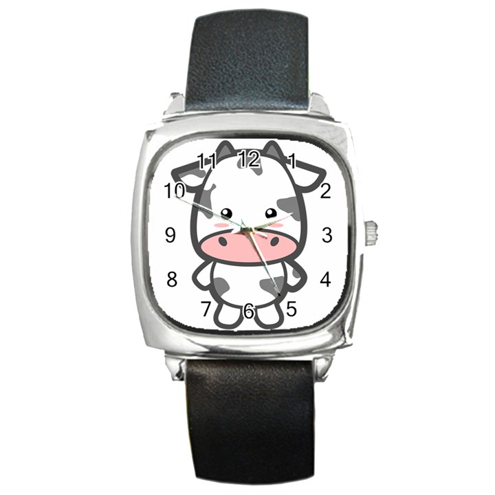 Kawaii Cow Square Metal Watches