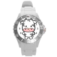 Kawaii Cow Round Plastic Sport Watch (l)