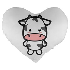 Kawaii Cow Large 19  Premium Heart Shape Cushions