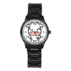 Kawaii Cow Stainless Steel Round Watches