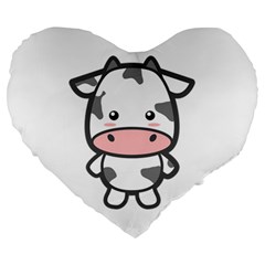 Kawaii Cow Large 19  Premium Flano Heart Shape Cushions