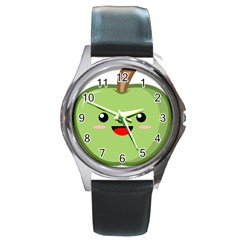 Kawaii Green Apple Round Metal Watches