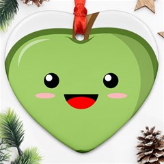 Kawaii Green Apple Heart Ornament (2 Sides)