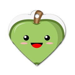 Kawaii Green Apple Dog Tag Heart (one Side)